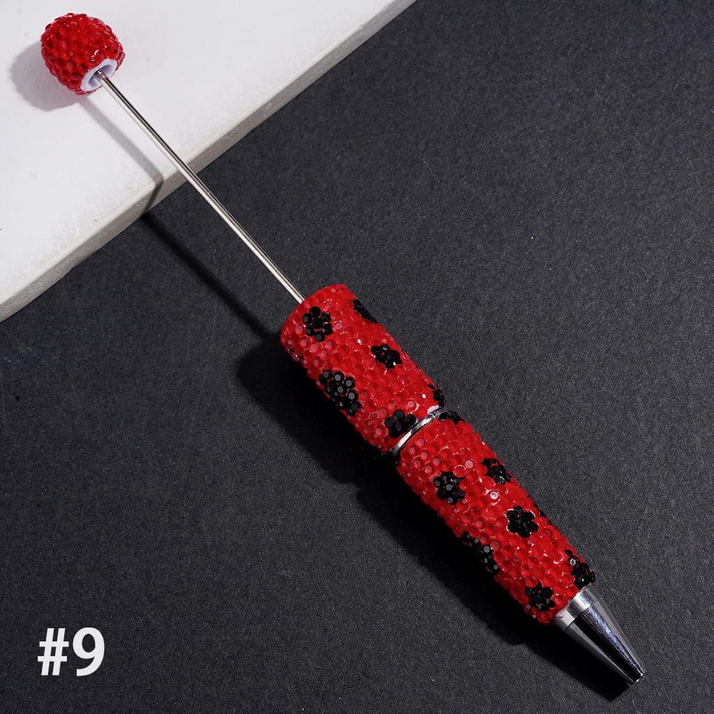 Beadable Clay Pens with Clear and Black Cone Shaped Rhinestones Covered the Entire Pen, Multi-Color