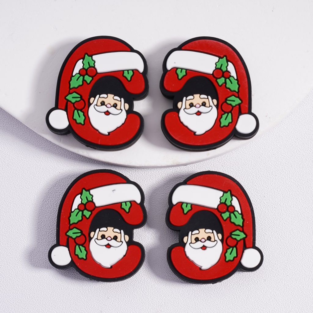 Silicone Focal Beads Christmas English Letters ABC with Christmas Hat Father Christmas