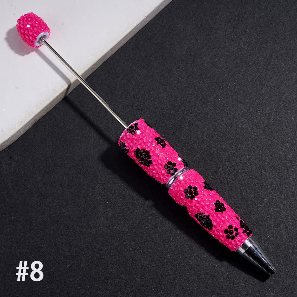 Beadable Clay Pens with Clear and Black Cone Shaped Rhinestones Covered the Entire Pen, Multi-Color