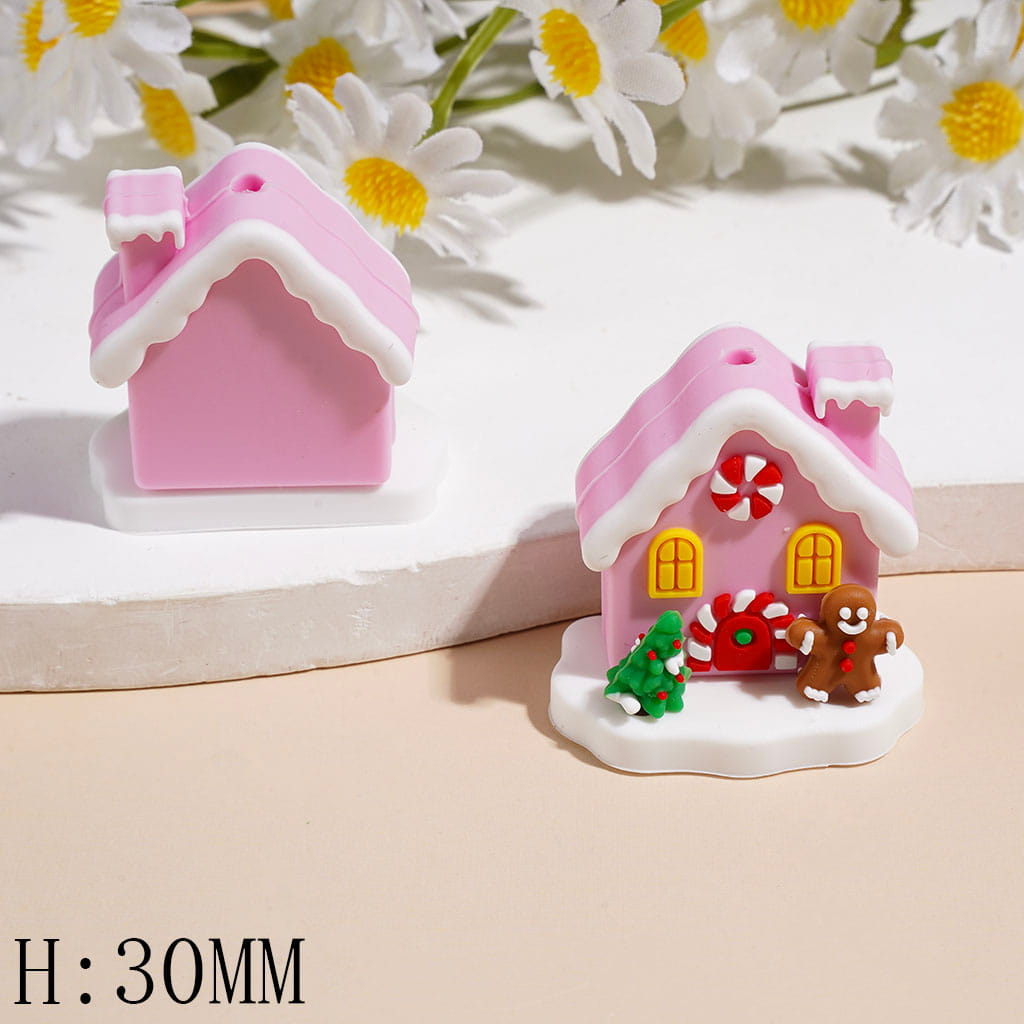 3D Christmas Theme House with Gingerbread Man Tree on White Base, Height 30MM Multi-Color