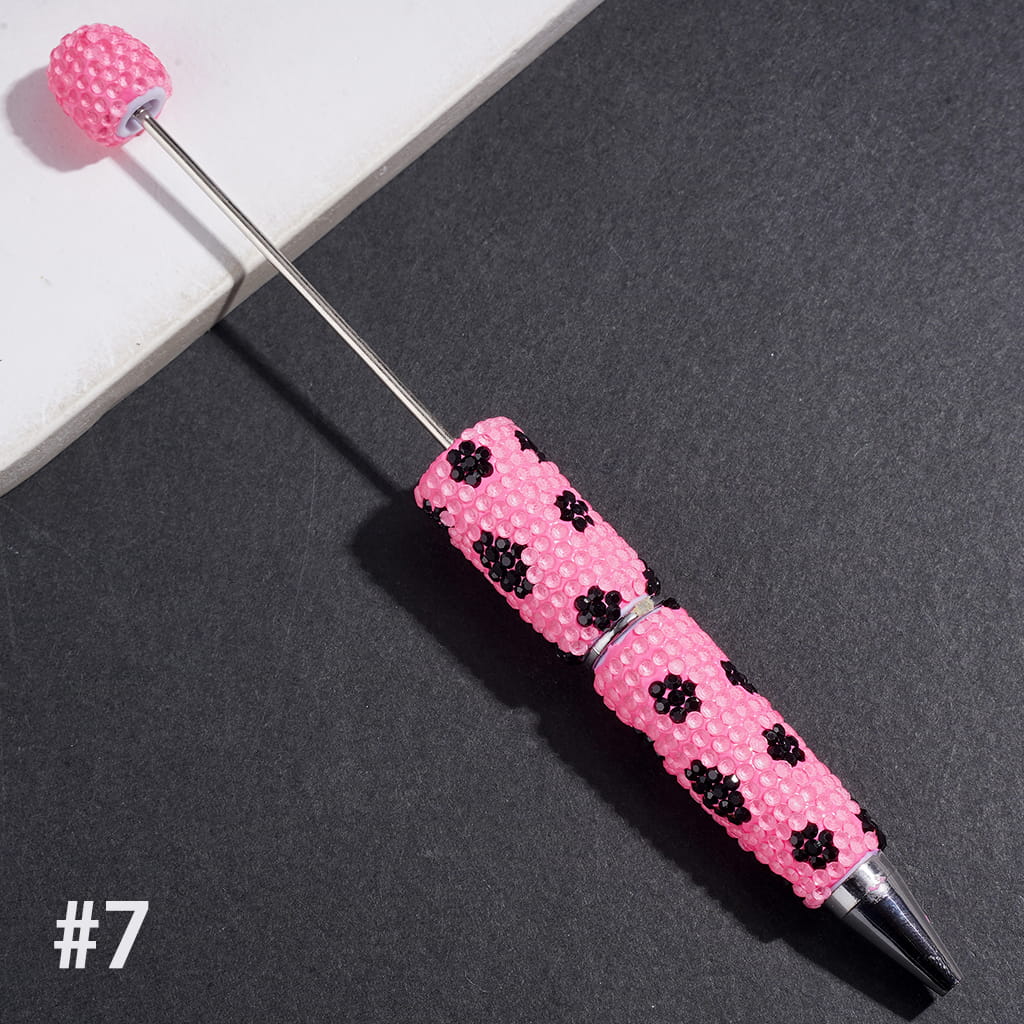 Beadable Clay Pens with Clear and Black Cone Shaped Rhinestones Covered the Entire Pen, Multi-Color