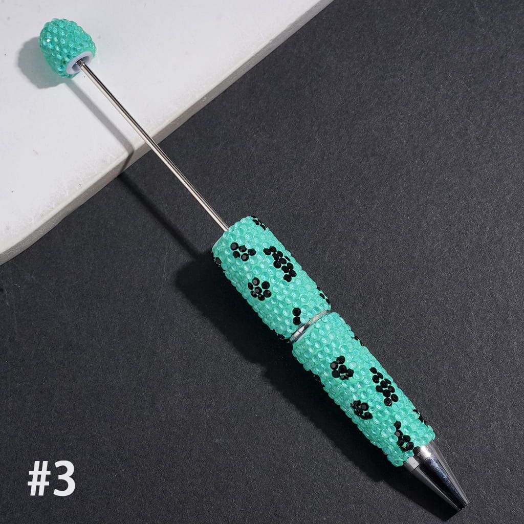 Beadable Clay Pens with Clear and Black Cone Shaped Rhinestones Covered the Entire Pen, Multi-Color