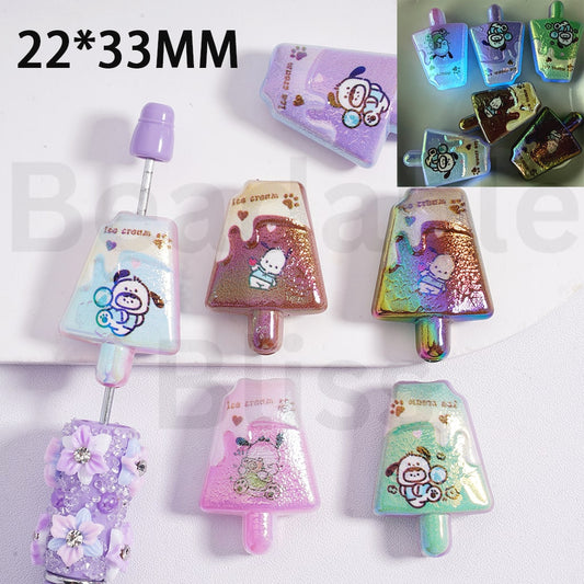 Acrylic Beads Luminous Cute Pochacc Prints Ice Stick, 22*33MM, Random Mix