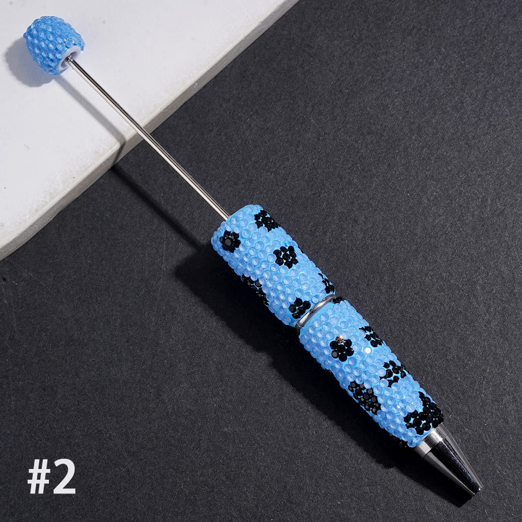 Beadable Clay Pens with Clear and Black Cone Shaped Rhinestones Covered the Entire Pen, Multi-Color