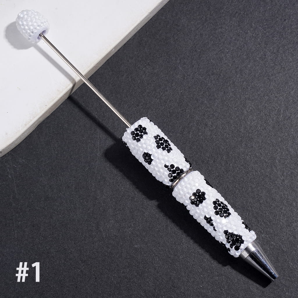 Beadable Clay Pens with Clear and Black Cone Shaped Rhinestones Covered the Entire Pen, Multi-Color