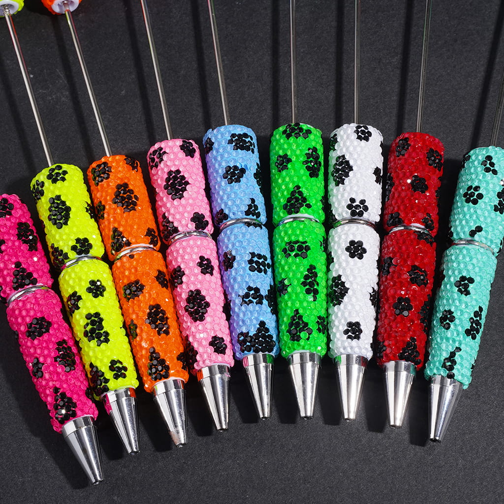 Beadable Clay Pens with Clear and Black Cone Shaped Rhinestones Covered the Entire Pen, Multi-Color