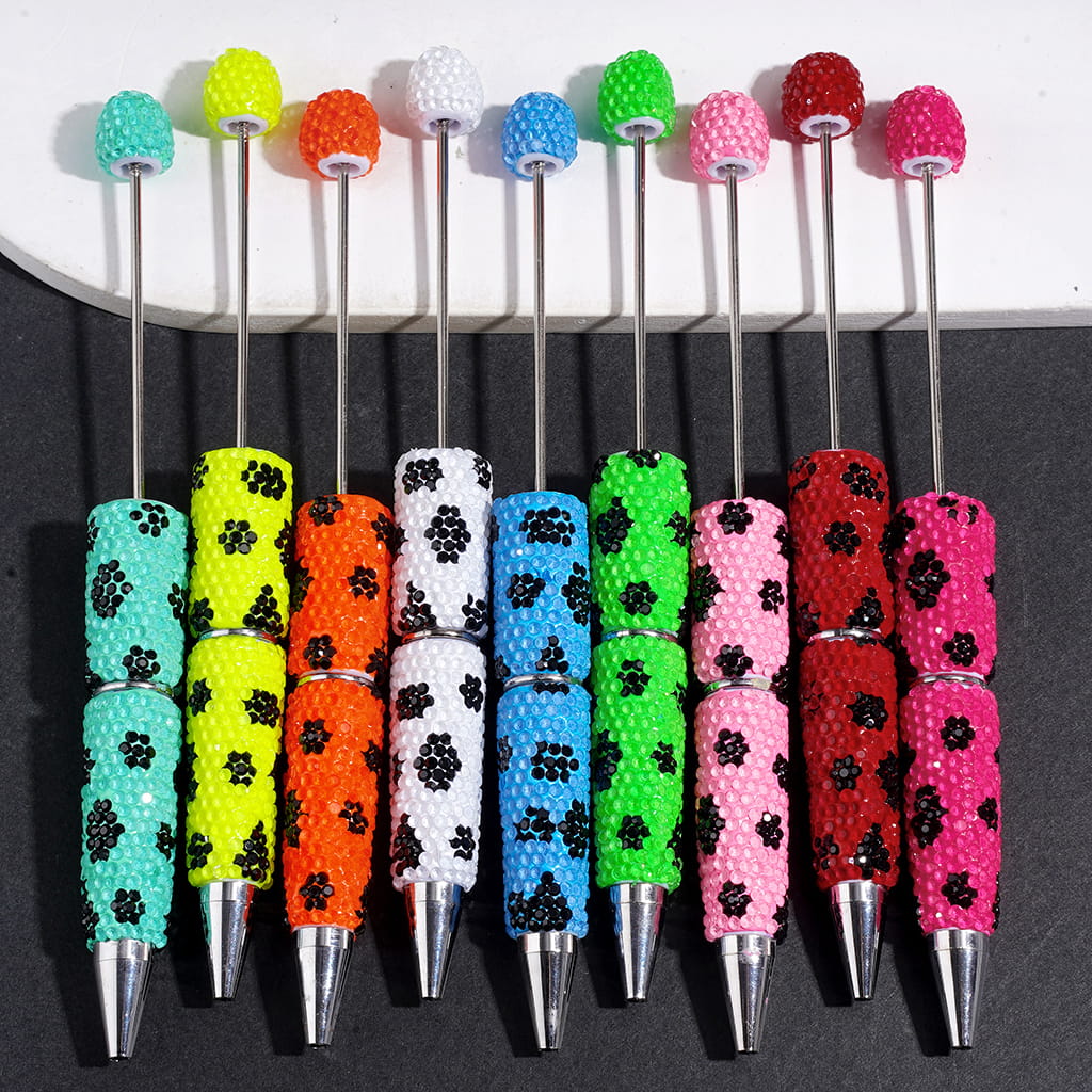 Beadable Clay Pens with Clear and Black Cone Shaped Rhinestones Covered the Entire Pen, Multi-Color
