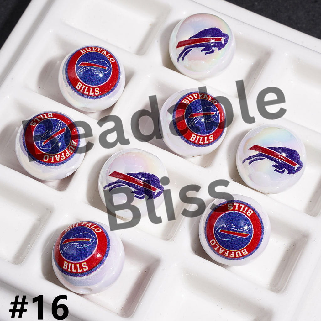 UV Coated USA American Football Teams Round Acrylic Beads (16MM)