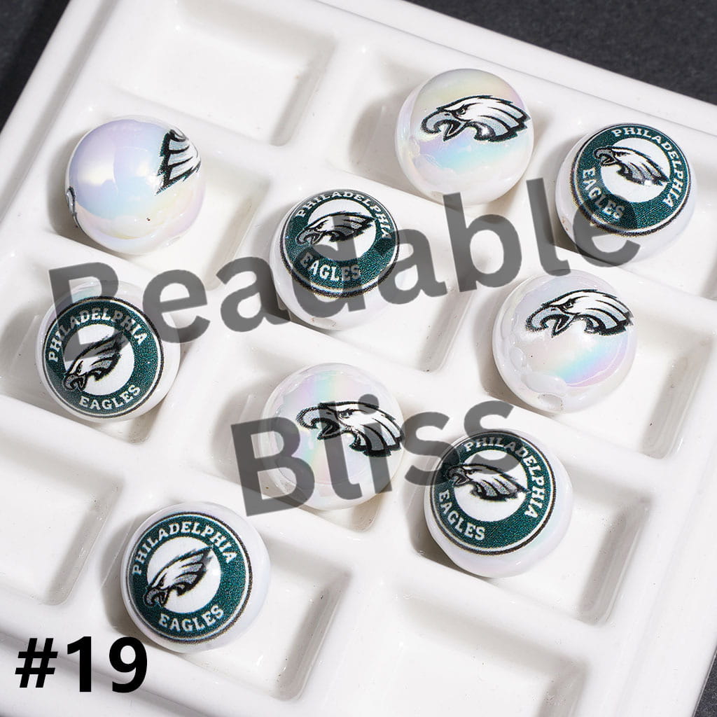 UV Coated USA American Football Teams Round Acrylic Beads (16MM)