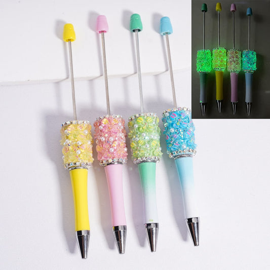 Beadable Clay Pens Luminous with AB Rhinestones Chains White Pearls Cute Flowers
