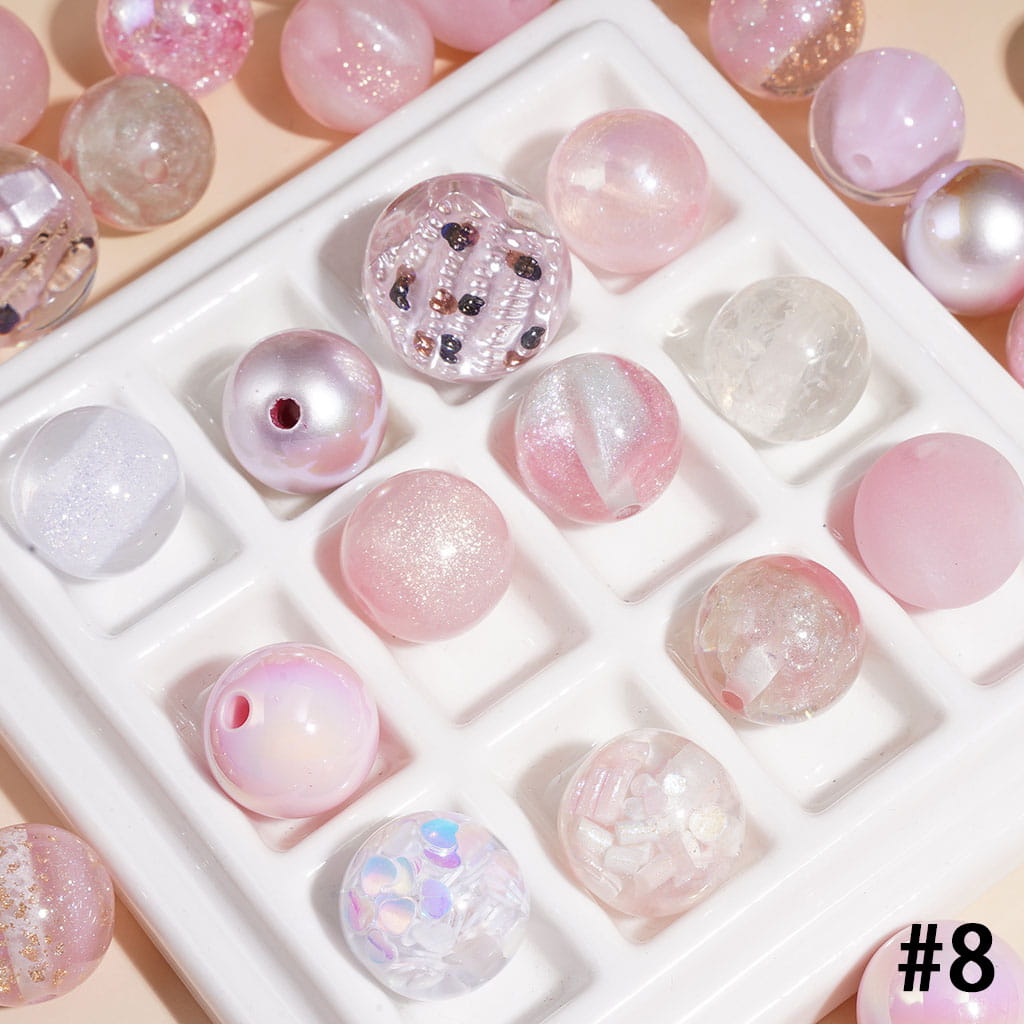 Acrylic Beads with Shiny Sequins Glitter and Flower, 16MM, Various Shapes, Multi-Color