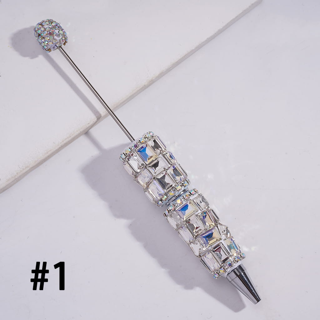 Beadable Clay Pen with Double Color Rectangle and AB Rhinestones Covered the Entire Pen, Multi-Color