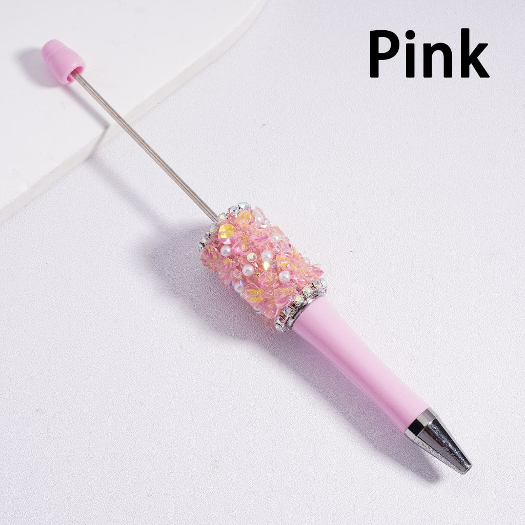 Beadable Clay Pens Luminous with AB Rhinestones Chains White Pearls Cute Flowers