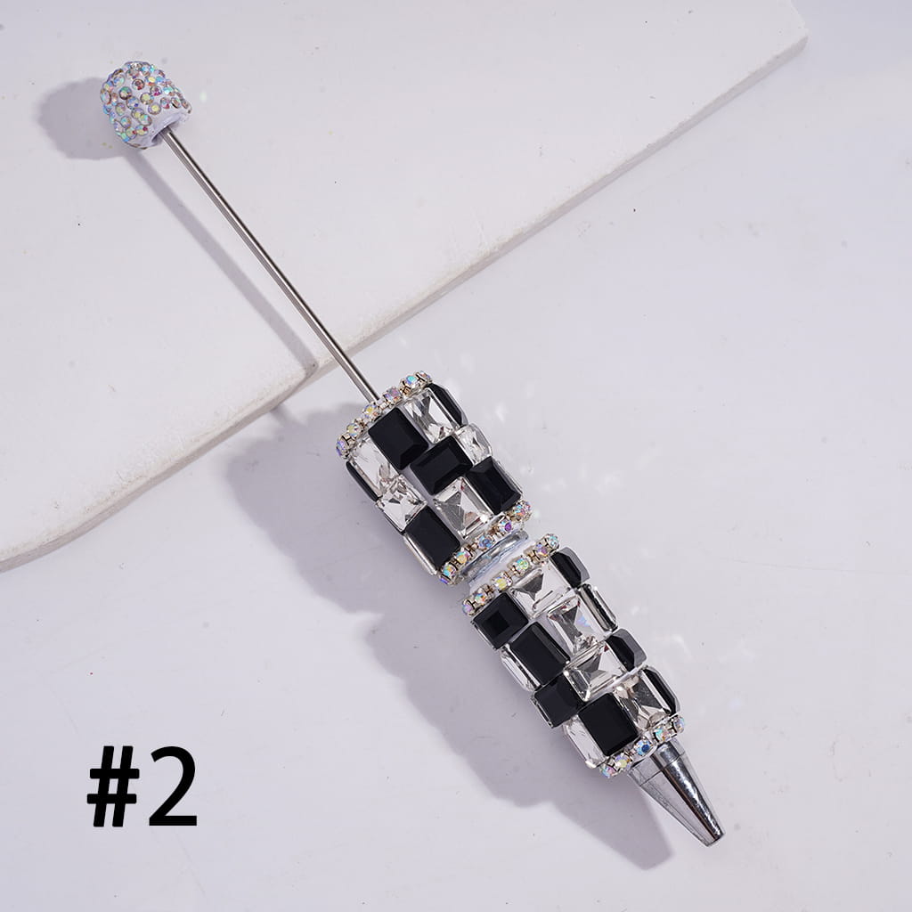 Beadable Clay Pen with Double Color Rectangle and AB Rhinestones Covered the Entire Pen, Multi-Color