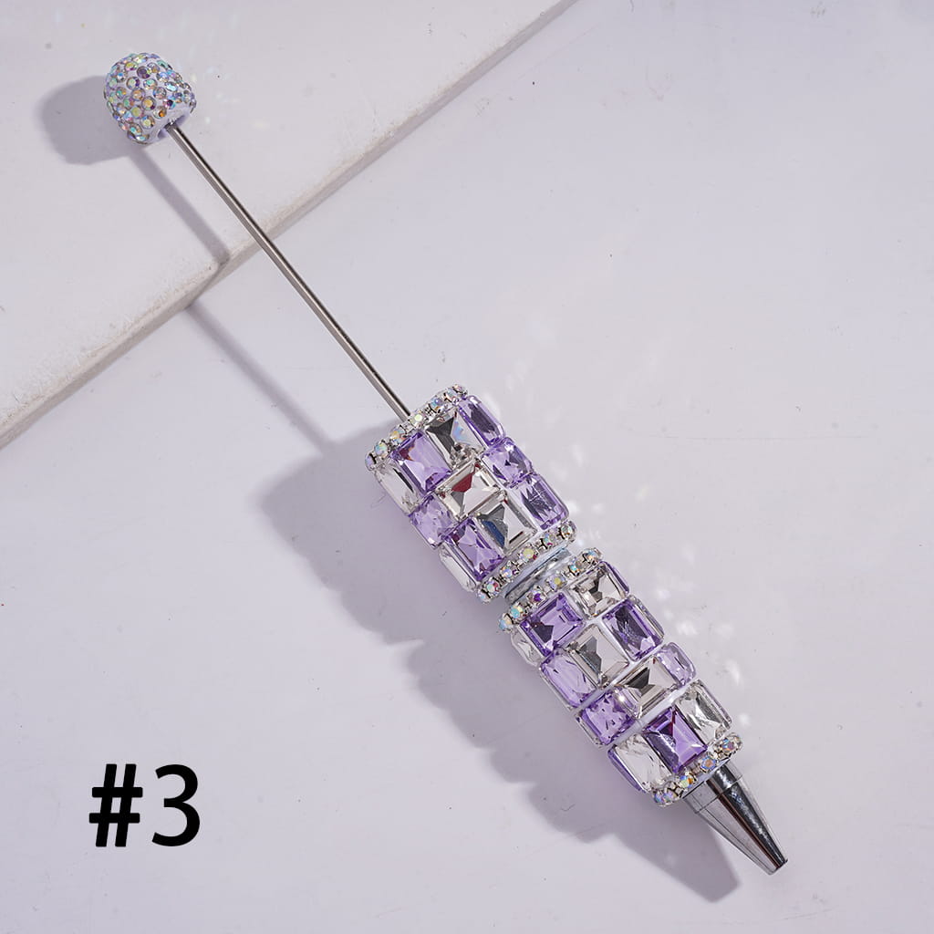 Beadable Clay Pen with Double Color Rectangle and AB Rhinestones Covered the Entire Pen, Multi-Color