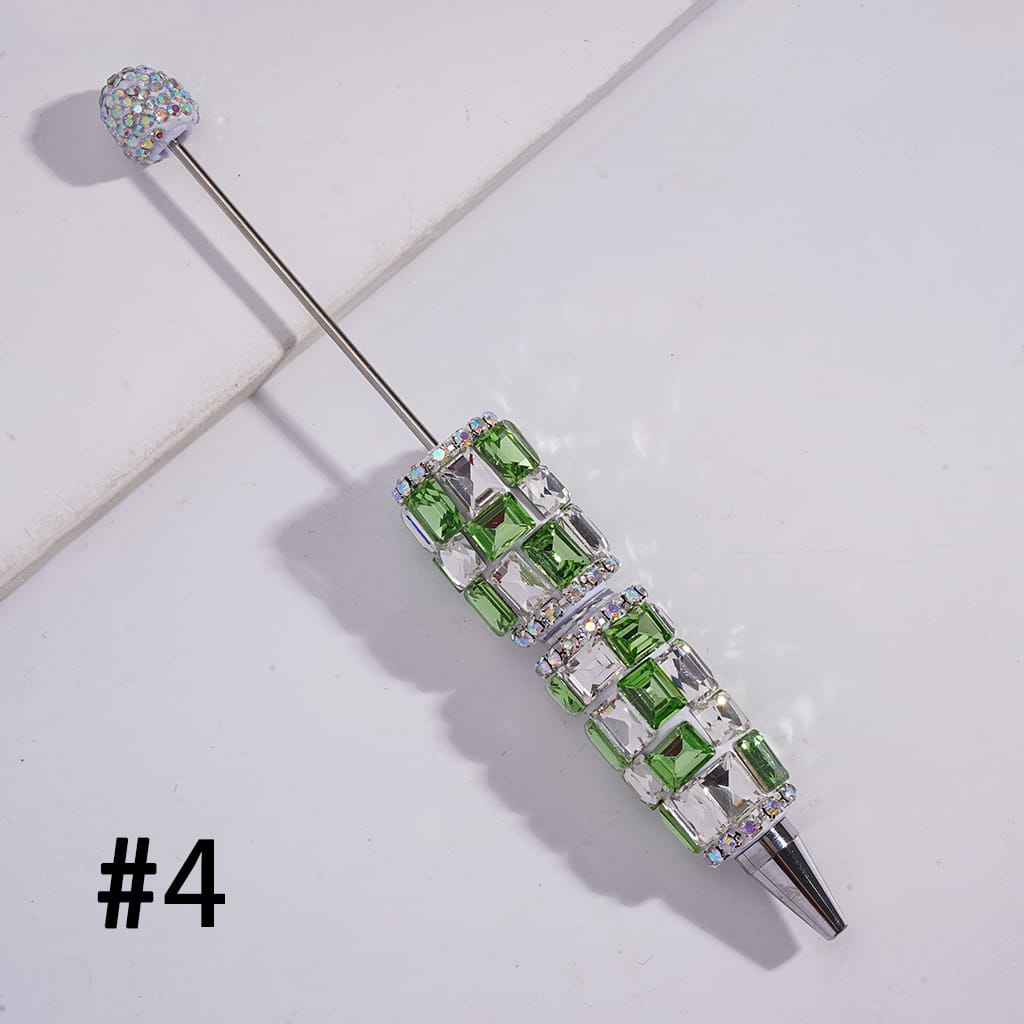 Beadable Clay Pen with Double Color Rectangle and AB Rhinestones Covered the Entire Pen, Multi-Color