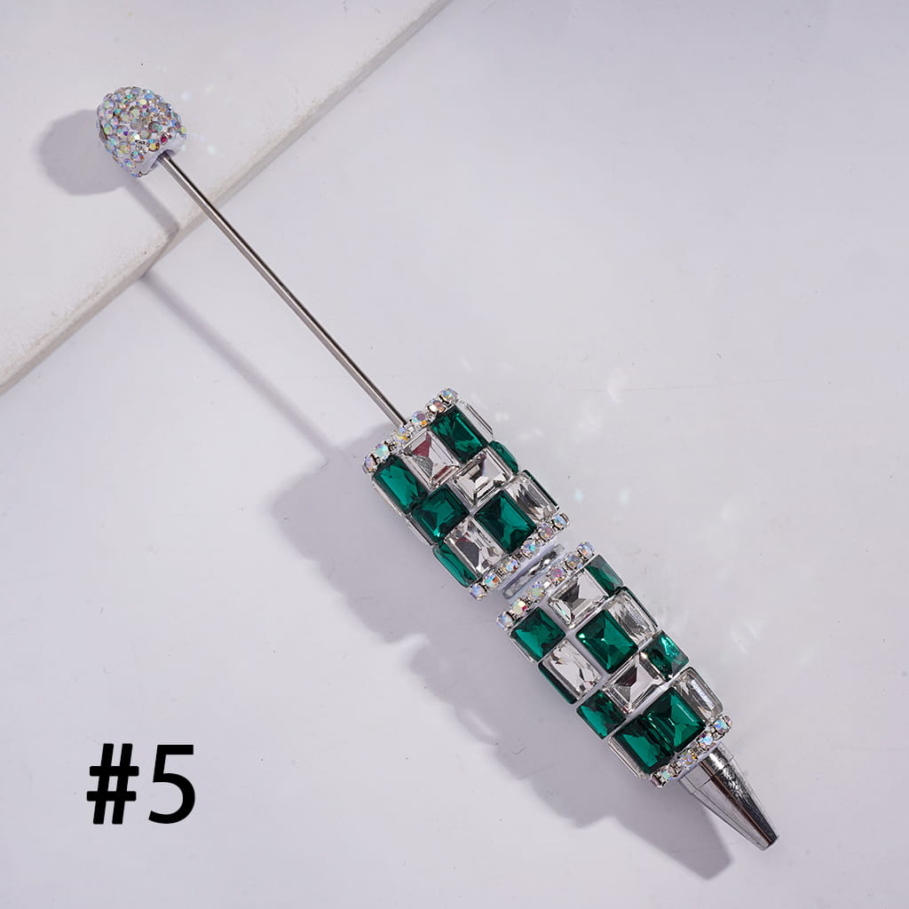 Beadable Clay Pen with Double Color Rectangle and AB Rhinestones Covered the Entire Pen, Multi-Color