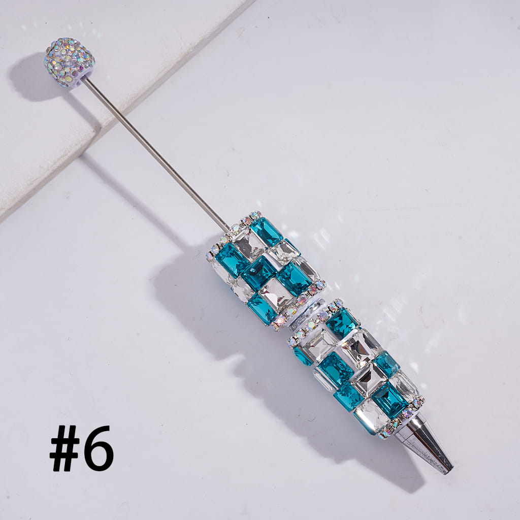 Beadable Clay Pen with Double Color Rectangle and AB Rhinestones Covered the Entire Pen, Multi-Color