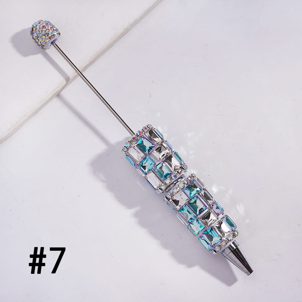 Beadable Clay Pen with Double Color Rectangle and AB Rhinestones Covered the Entire Pen, Multi-Color