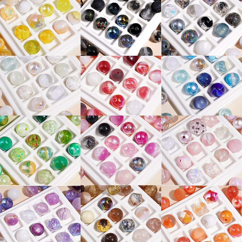 Acrylic Beads with Shiny Sequins Glitter and Flower, 16MM, Various Shapes, Multi-Color