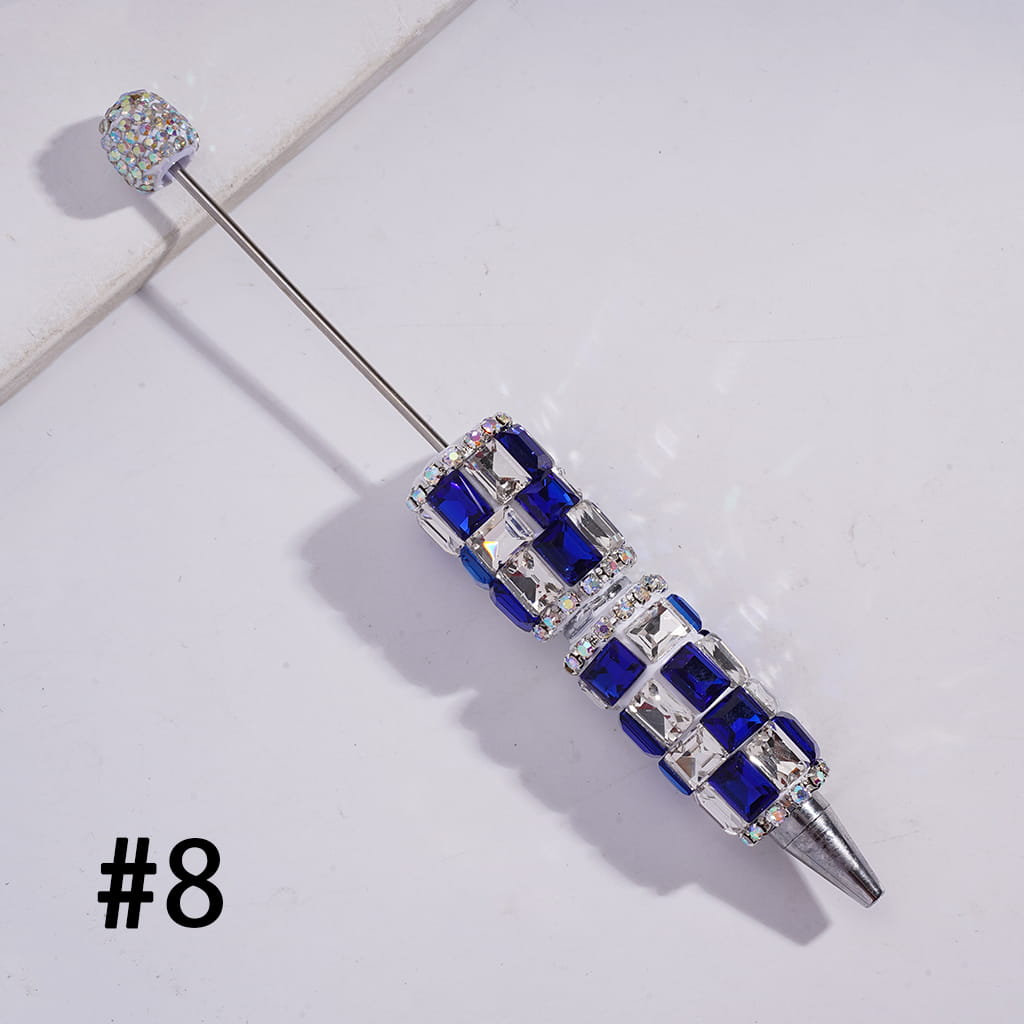 Beadable Clay Pen with Double Color Rectangle and AB Rhinestones Covered the Entire Pen, Multi-Color