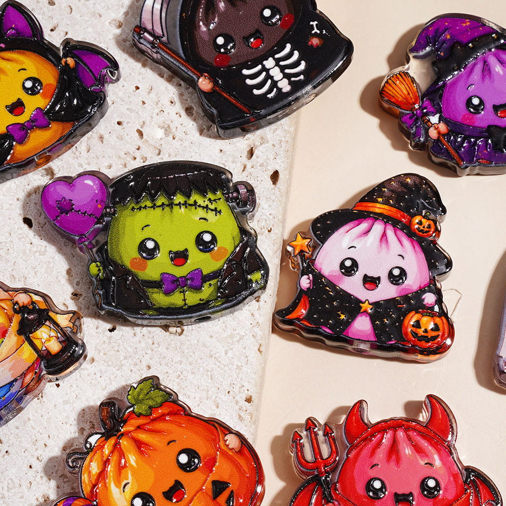 Cartoon Style Dumpling Halloween Theme Acrylic Beads, Random Mix