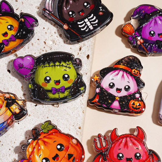 Cartoon Style Dumpling Halloween Theme Acrylic Beads, Random Mix
