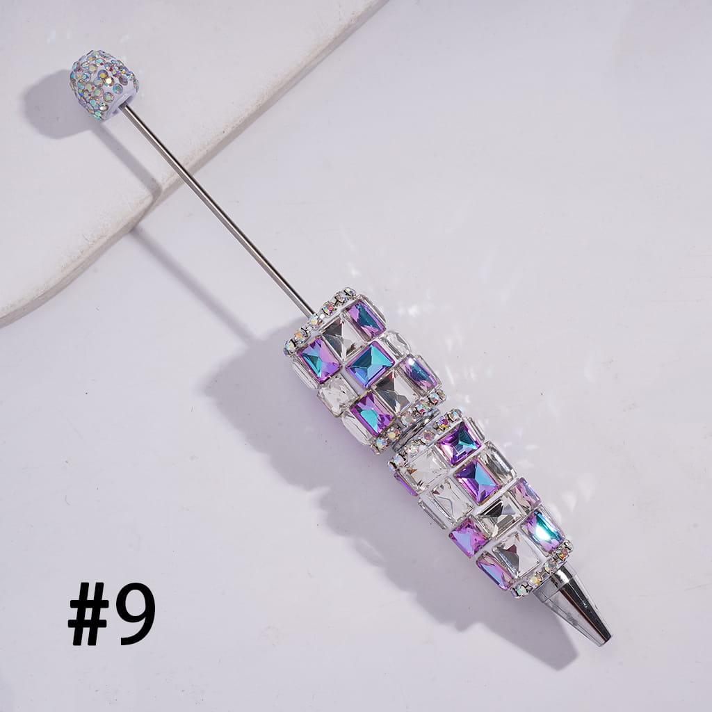 Beadable Clay Pen with Double Color Rectangle and AB Rhinestones Covered the Entire Pen, Multi-Color