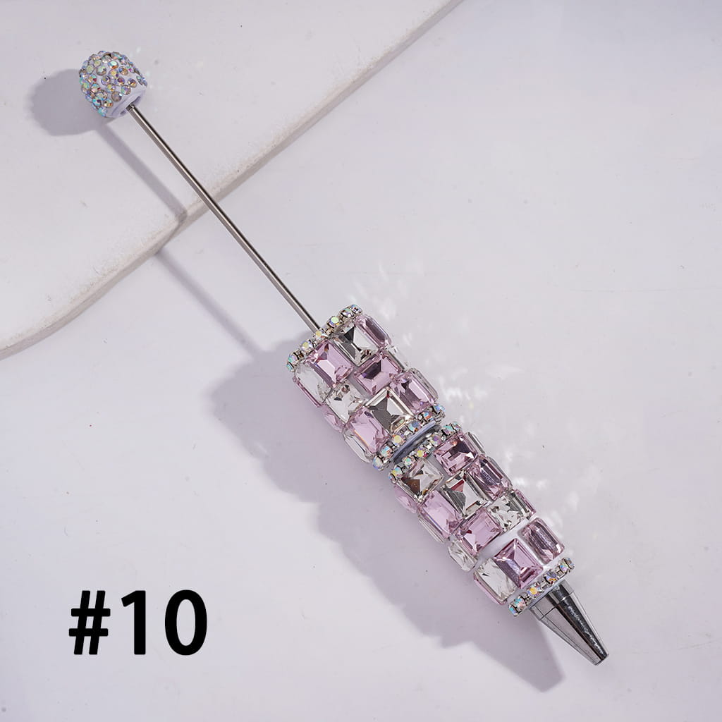Beadable Clay Pen with Double Color Rectangle and AB Rhinestones Covered the Entire Pen, Multi-Color