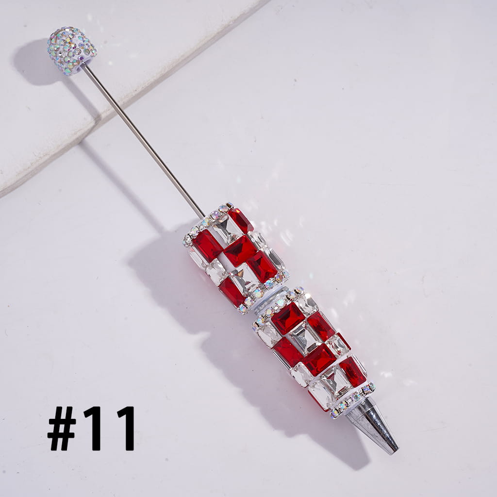 Beadable Clay Pen with Double Color Rectangle and AB Rhinestones Covered the Entire Pen, Multi-Color