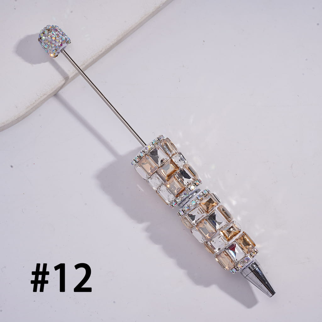 Beadable Clay Pen with Double Color Rectangle and AB Rhinestones Covered the Entire Pen, Multi-Color