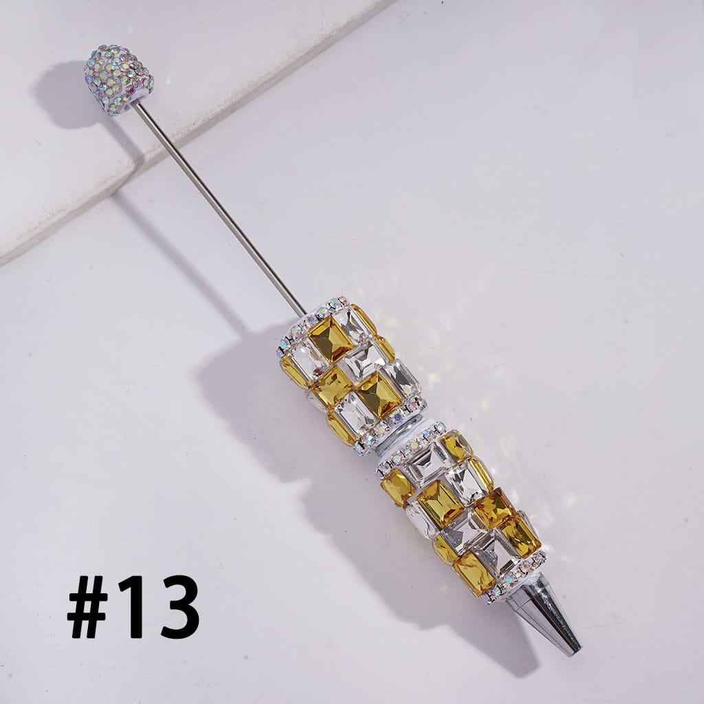 Beadable Clay Pen with Double Color Rectangle and AB Rhinestones Covered the Entire Pen, Multi-Color