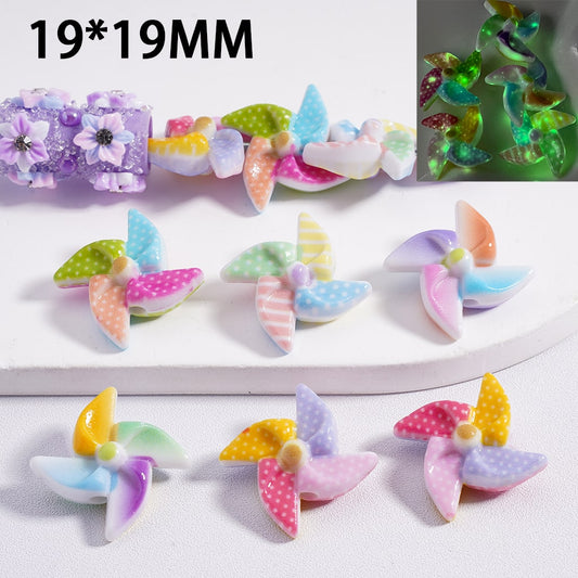 Acrylic Beads Luminous Cute Windmill 19*19MM, Random Mix