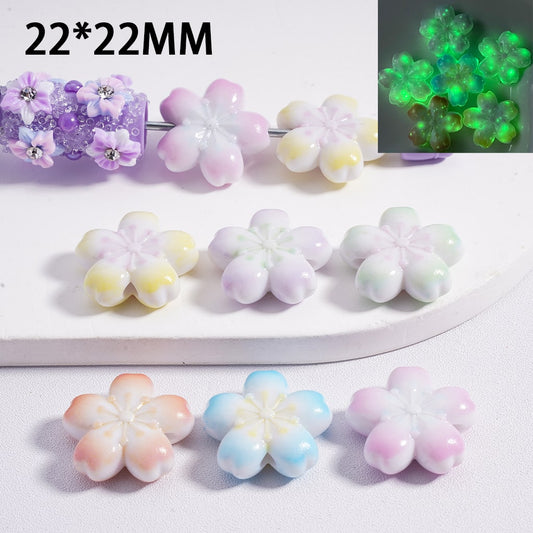 Acrylic Beads Luminous Cute Flowers Stamen Inside, 22*22MM, Random Mix
