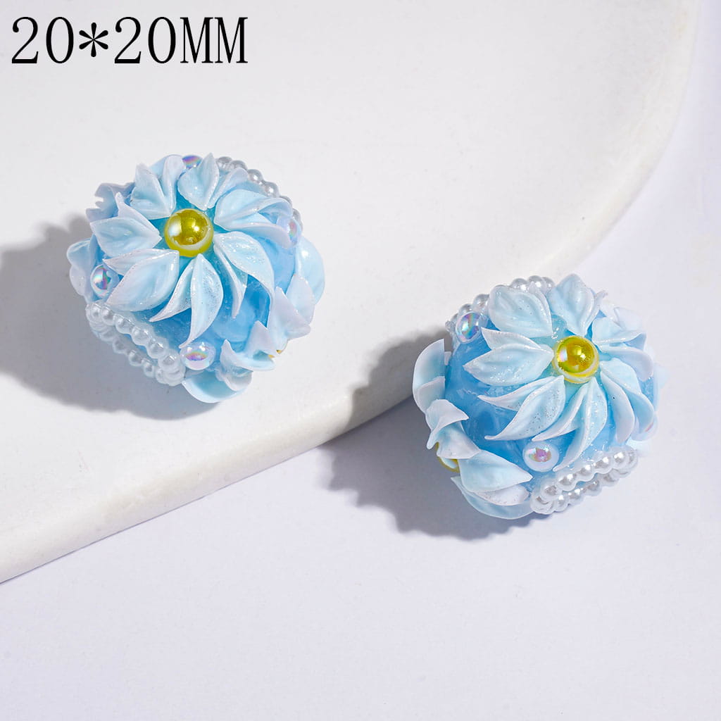 Hand-Made Acrylic Beads w Flower White Pearls Chains, UV Coated Yellow & White Half-Shell Pearl, 20*20MM Multi-Color