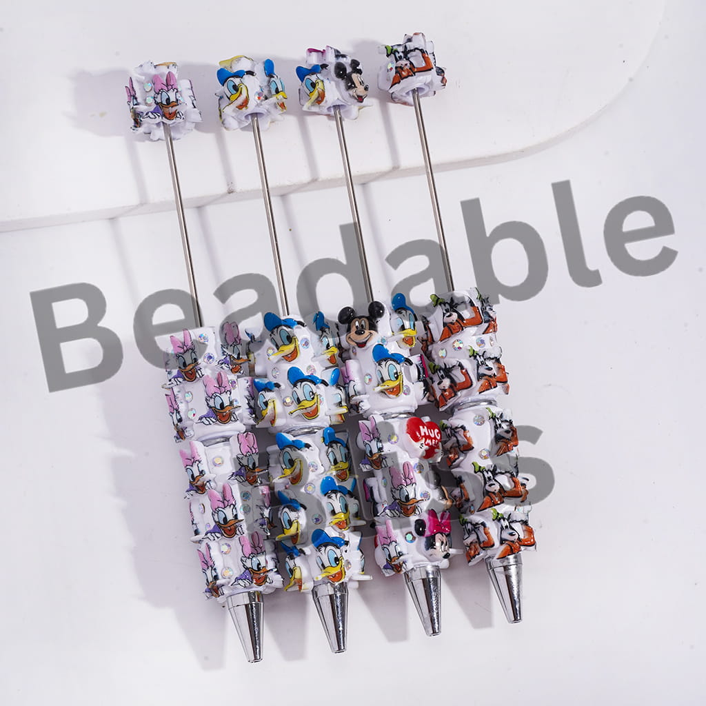 Beadable Clay Pens with Classic Animation Family Animal Character Series and AB Rhinestones