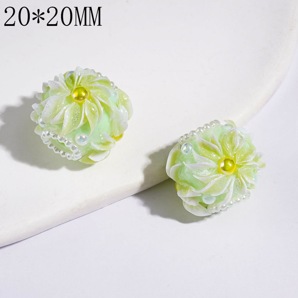 Hand-Made Acrylic Beads w Flower White Pearls Chains, UV Coated Yellow & White Half-Shell Pearl, 20*20MM Multi-Color