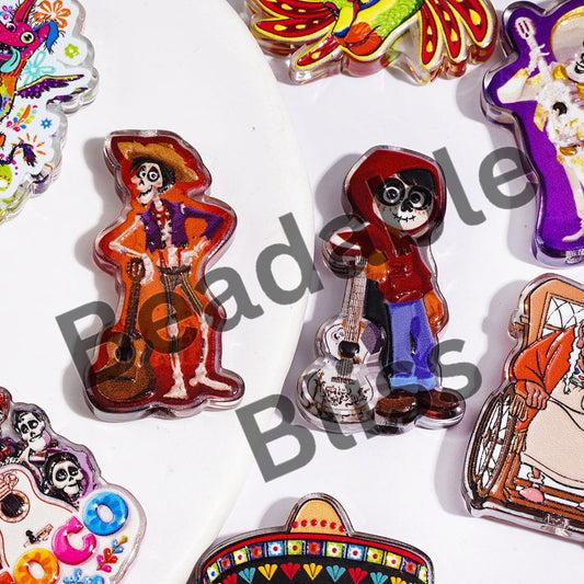 Guitar Boy in Ghost World Character in Day of the Dead Theme Acrylic Beads, Random Mix