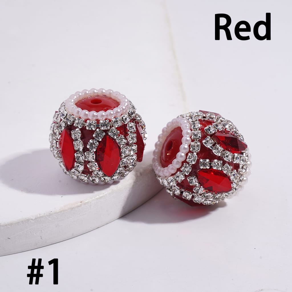 Acrylic Beads with Marquise Cut Rhinestones, Clear Rhinestone and White Pearl Chains, 20MM, Multi-Color