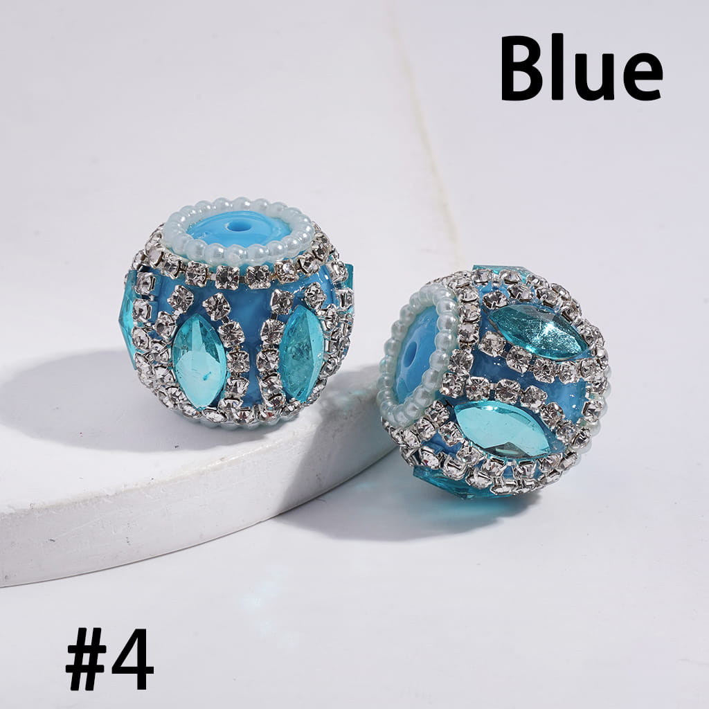 Acrylic Beads with Marquise Cut Rhinestones, Clear Rhinestone and White Pearl Chains, 20MM, Multi-Color