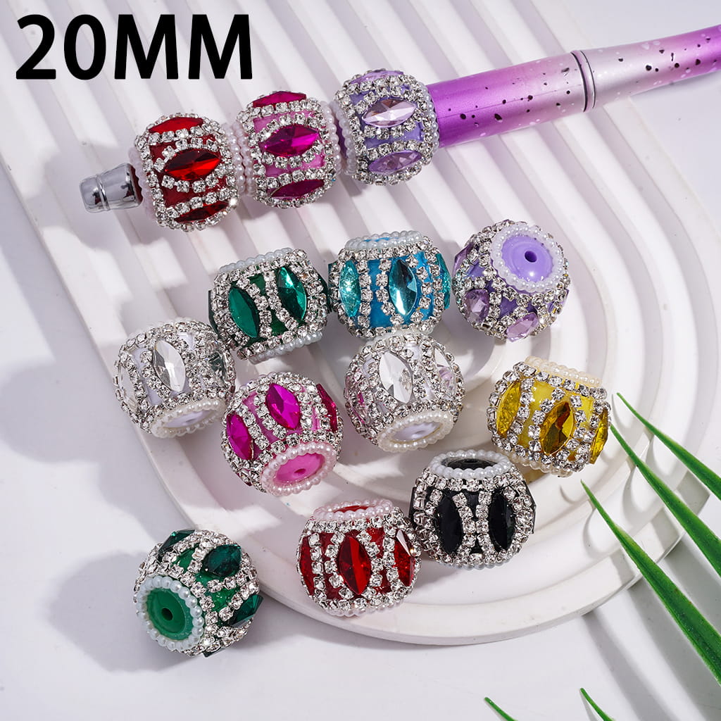 Acrylic Beads with Marquise Cut Rhinestones, Clear Rhinestone and White Pearl Chains, 20MM, Multi-Color