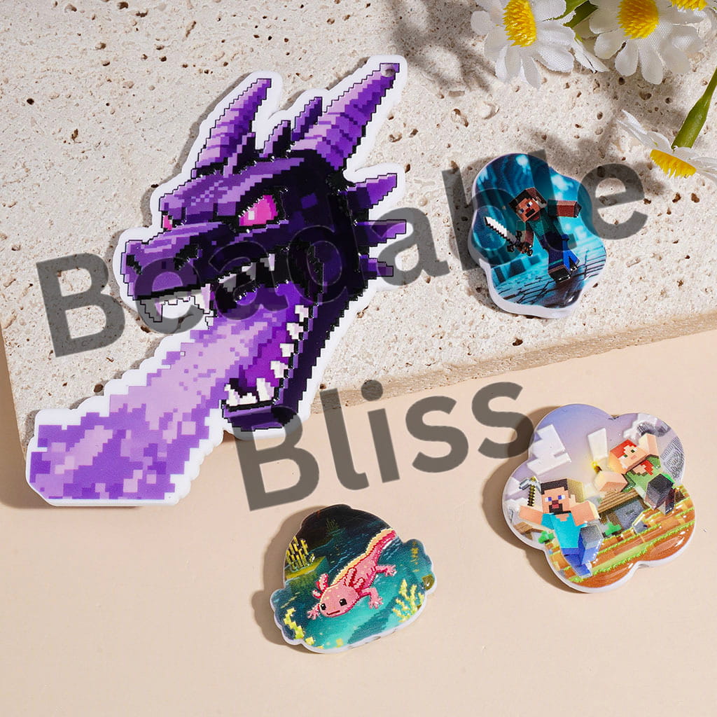 Acrylic Beads and Pendants Sandbox Game Purple Dragon Character Series, Random Mix