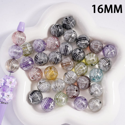 Acrylic Beads Silver Stripes Multi-Color 16MM, Random Mix