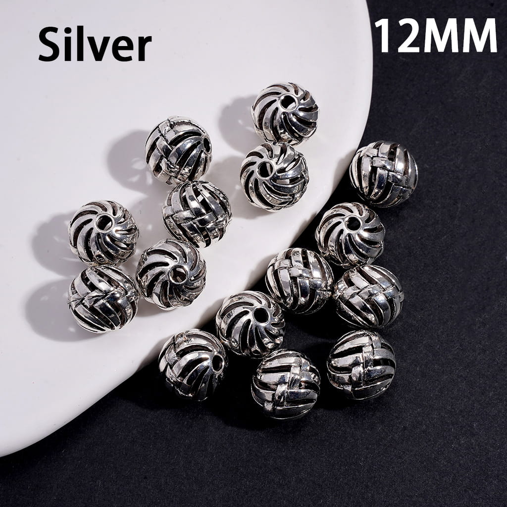 Alloy Beads with Hollowed Watermelon Stripes Texture, 12MM, Gold and Silver