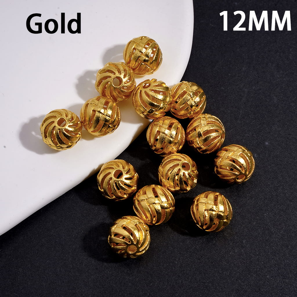 Alloy Beads with Hollowed Watermelon Stripes Texture, 12MM, Gold and Silver