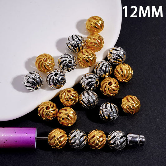 Alloy Beads with Hollowed Watermelon Stripes Texture, 12MM, Gold and Silver