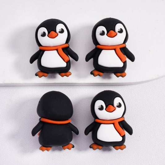 Silicone Focal Beads 3D Cute Penguin with Scarf