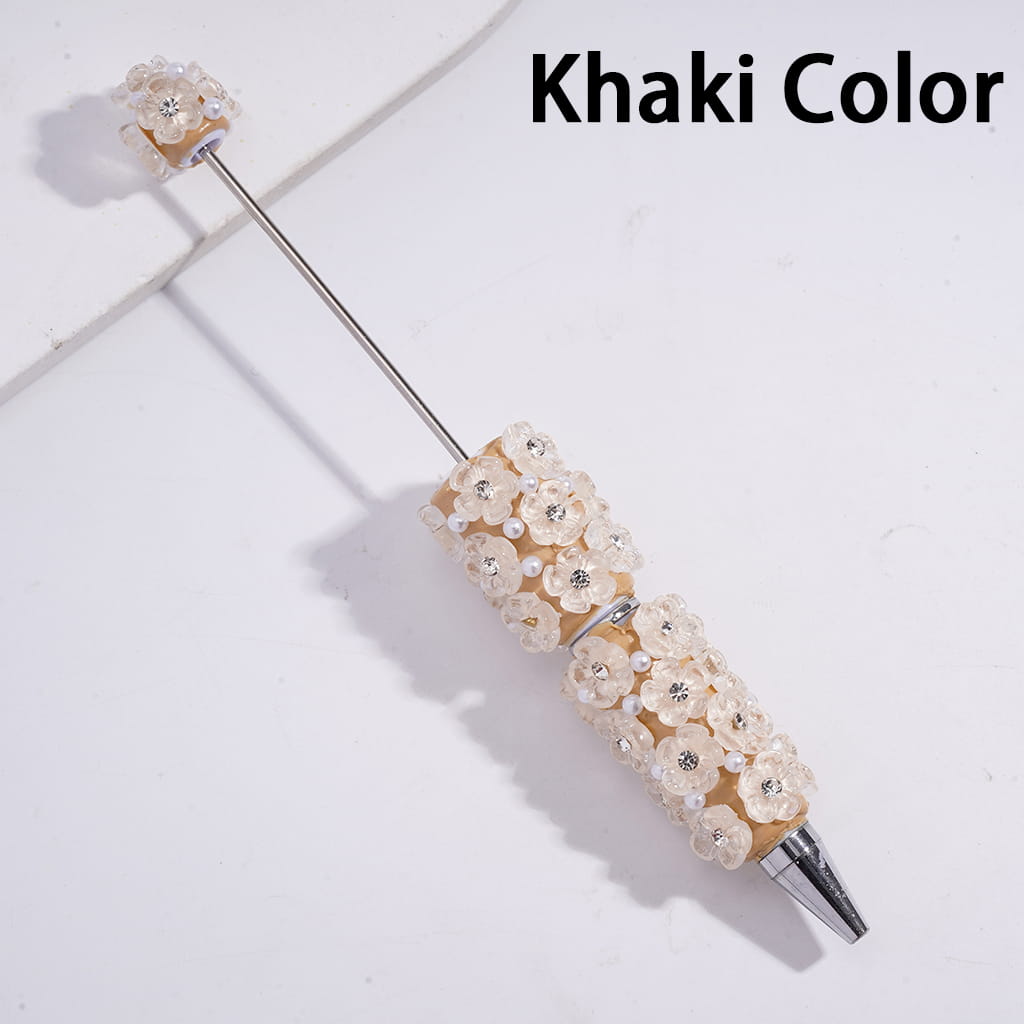 Beadable Clay Pens with Clear Five-Petaled Flowers and White Pearls, Multi-Color