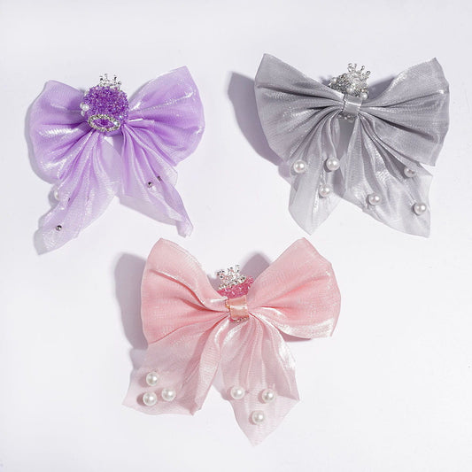 Sugar Acrylic Beads with Cone Shape Rhinestones and Silver Crown, Fabric Bowtie with White Pearls, AB Rhinestones Chains, Multi-Color, Random Mix