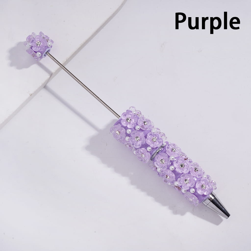 Beadable Clay Pens with Clear Five-Petaled Flowers and White Pearls, Multi-Color